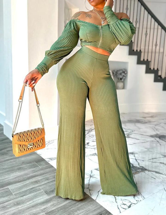 One shoulder stretch pants suit