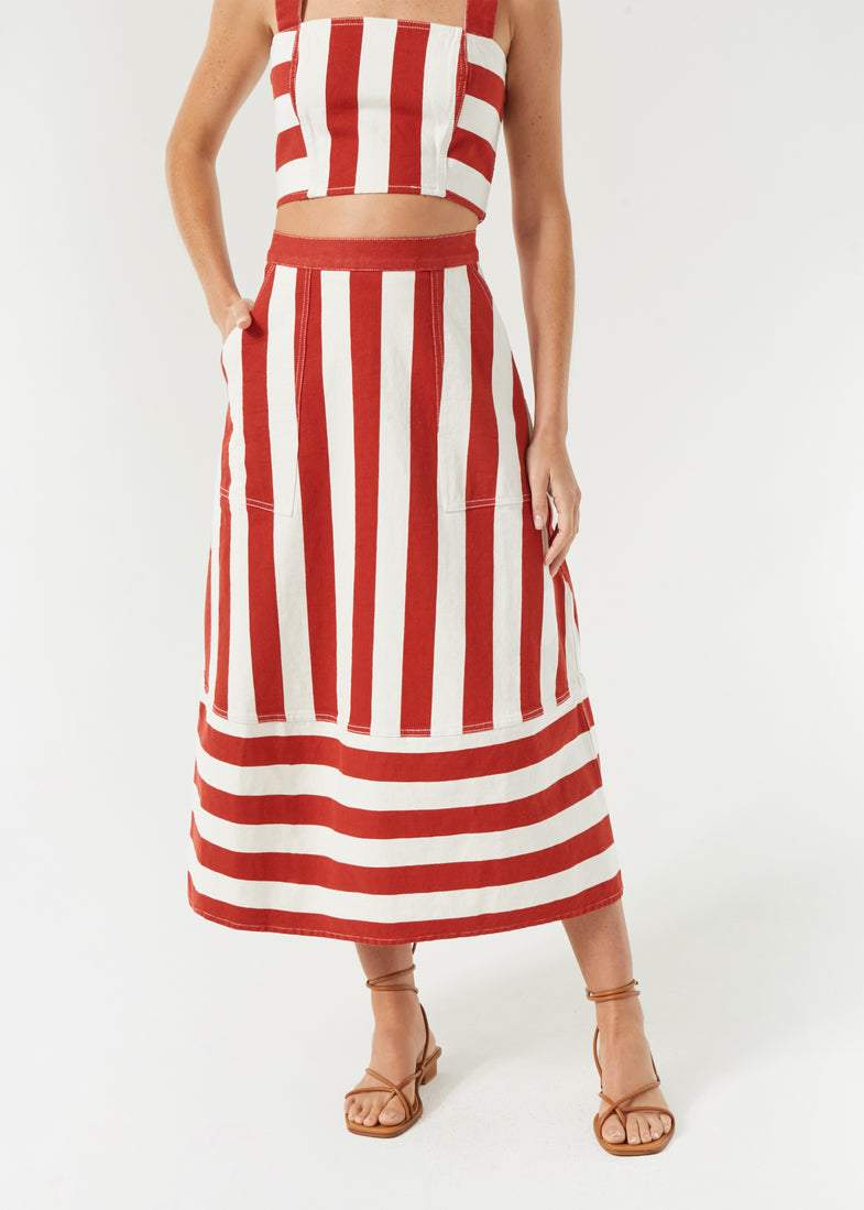 Striped print 2-piece long skirt set