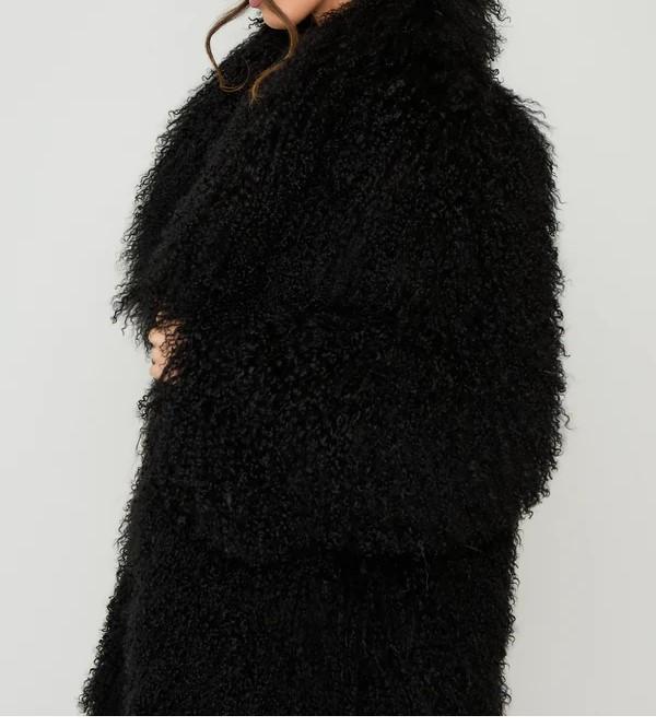 Natural curly long fur coat