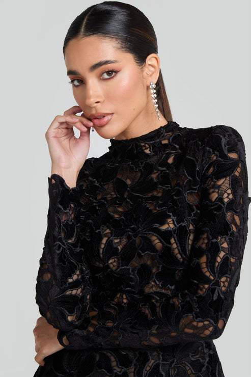 Velvet embroidered lace dress