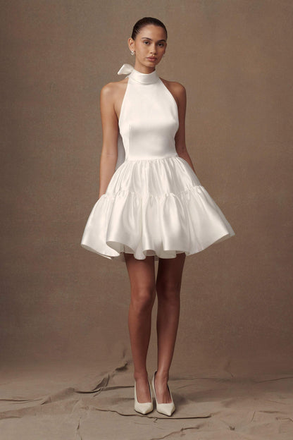 Satin Halter Mini Dress - White