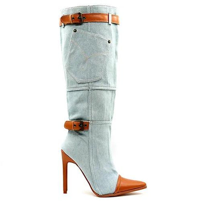 Denim patchwork women's boots