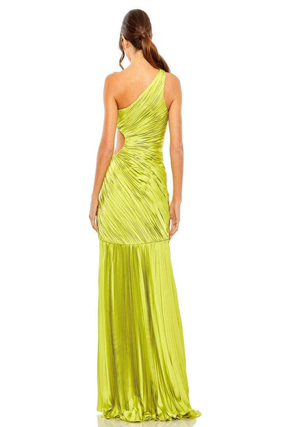 One-shoulder pleated evening dress