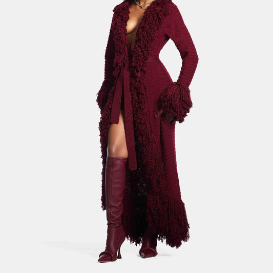 Fringed knitted cardigan dress