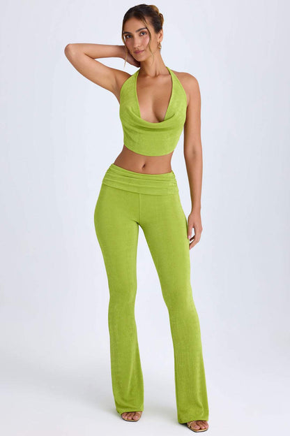 Green halterneck mid-waist trousers suit