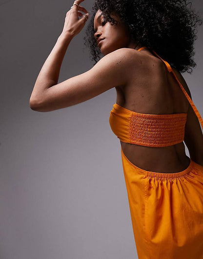 Orange halter neck long dress