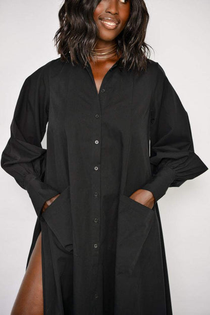 The Oversized Stylish Maxi Shirt Dress-Black