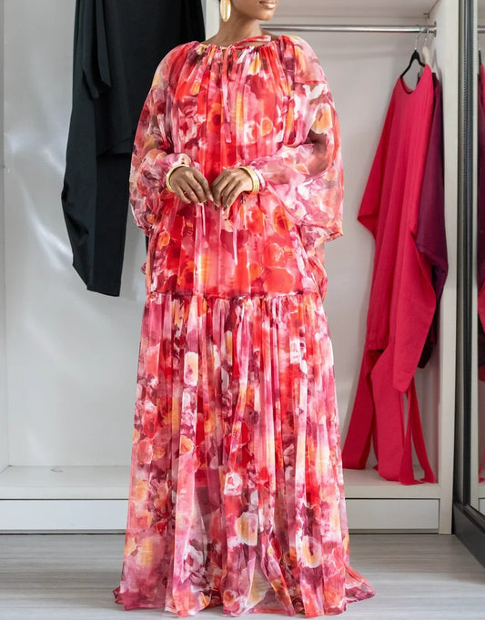 Tie-front floral mesh maxi dress