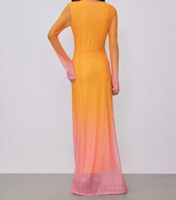 Mesh Round Neck Gradient Maxi Dress