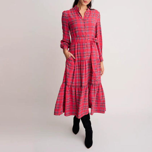Tartan Plaid Crepe Midi Dress