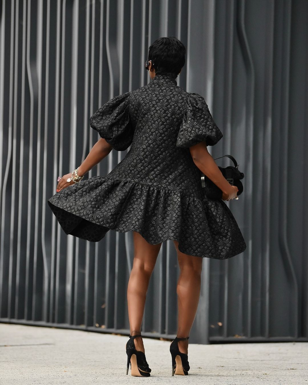 Black dress with puff shoulders