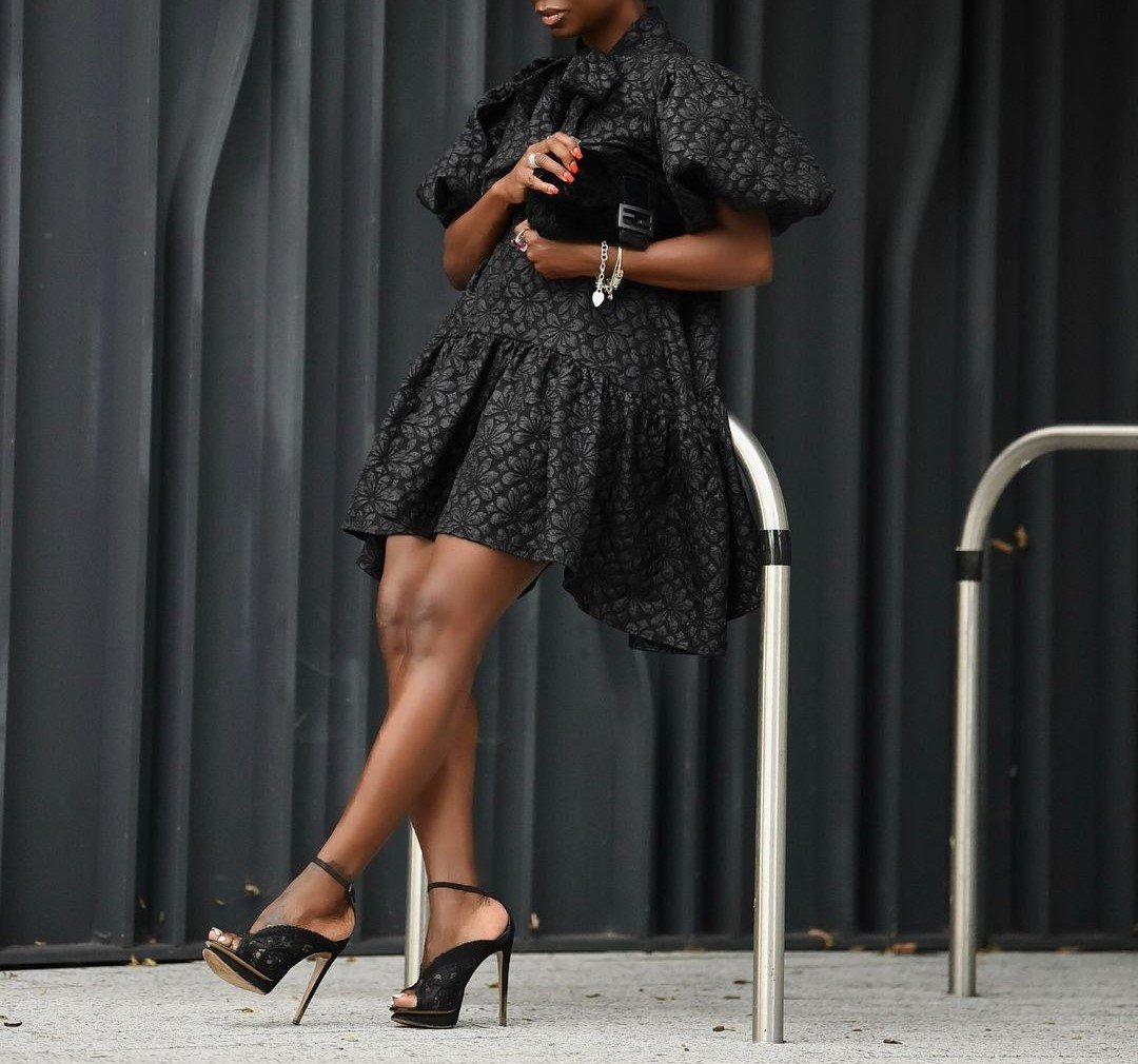 Black dress with puff shoulders