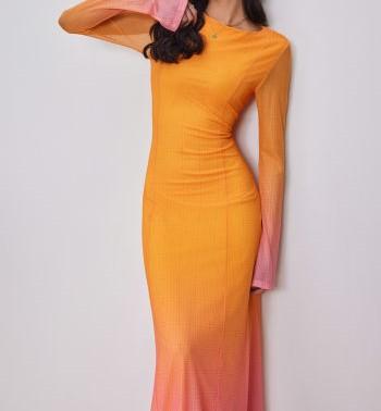 Mesh Round Neck Gradient Maxi Dress