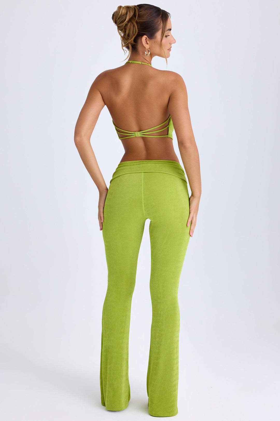 Green halterneck mid-waist trousers suit