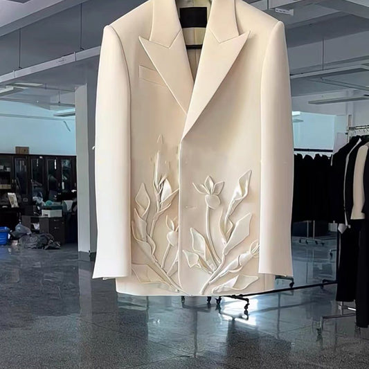 Heavy industry stitching three-dimensional flower silhouette suit