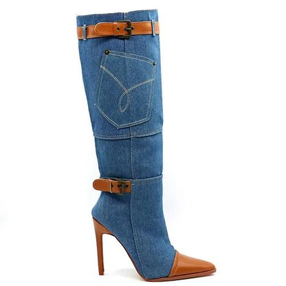 Denim patchwork women's boots