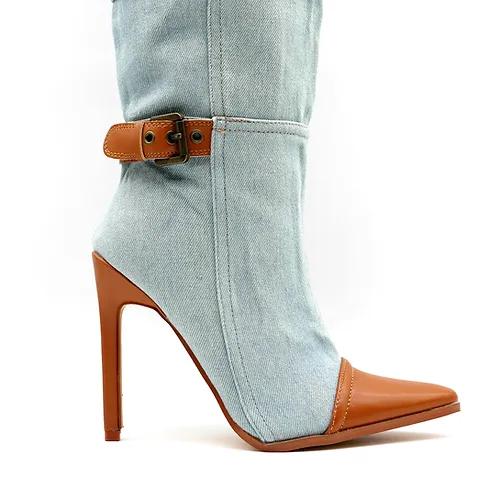 Denim patchwork women's boots