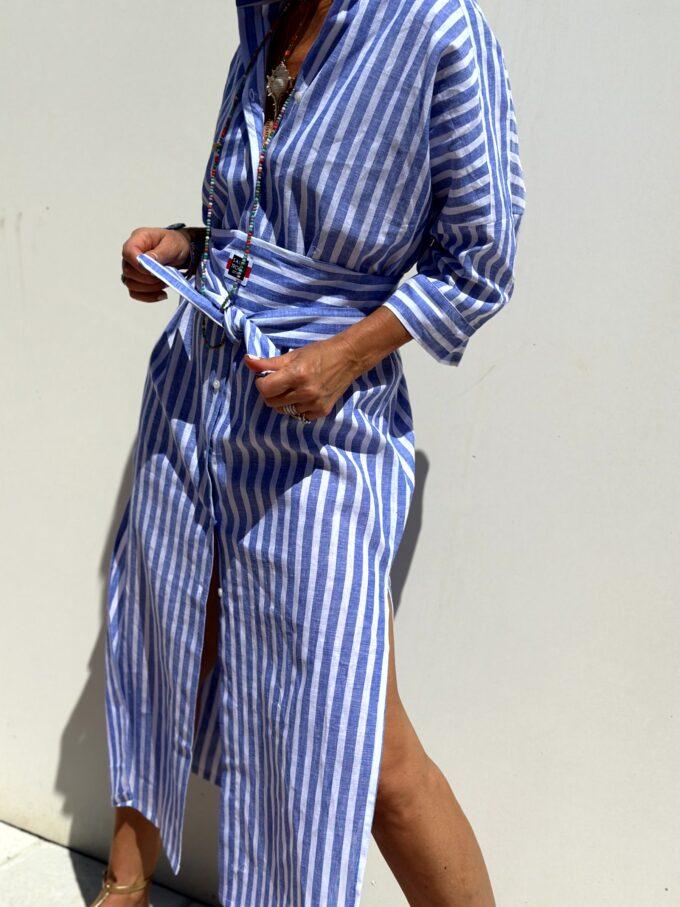 Classic Striped Lace-Up Shirt Dress