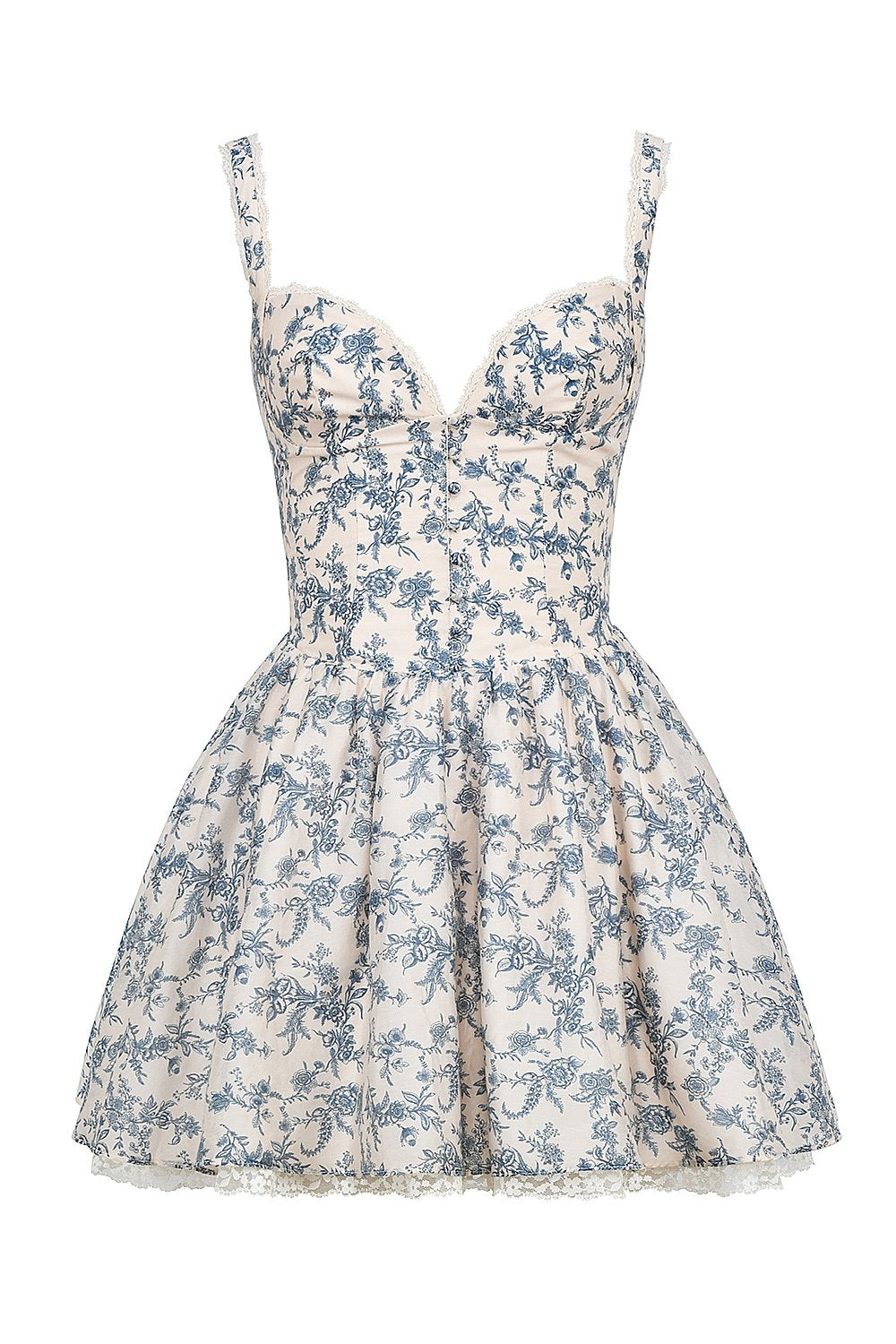 Printed linen and cotton bustier mini dress