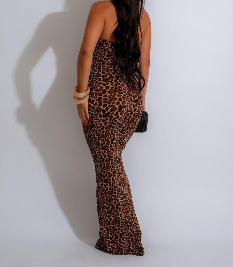 Leopard print tube top midi skirt