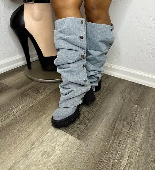 Denim removable platform shoes