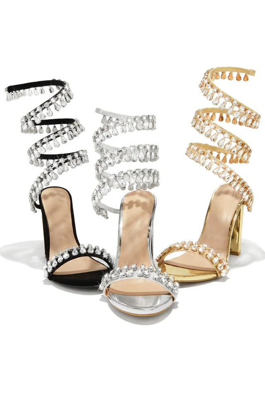 Ankle wrap rhinestone high heels