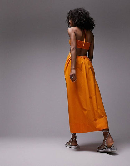 Orange halter neck long dress