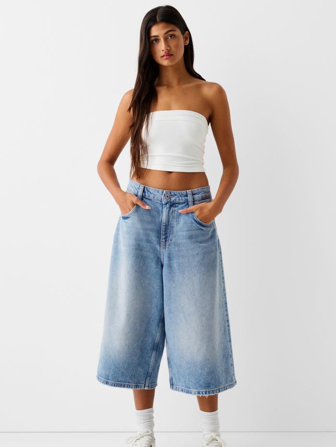 Low-rise loose denim cropped pants