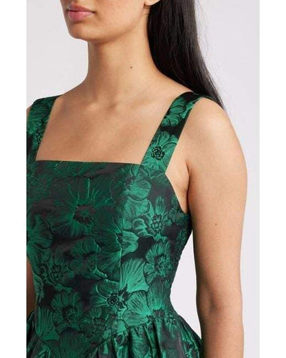 Women's Green Sleeveless Brocade Midi Dress