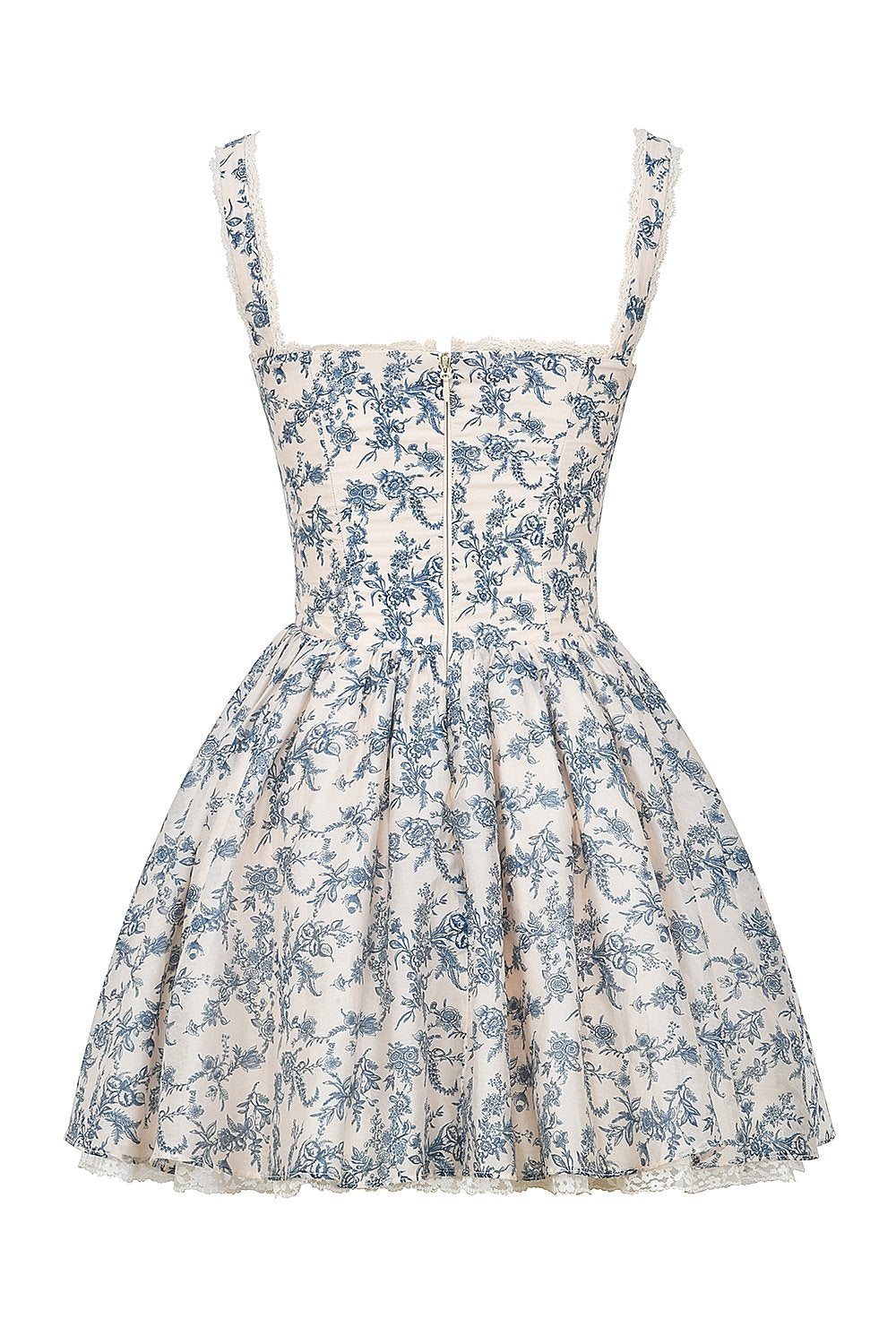 Printed linen and cotton bustier mini dress