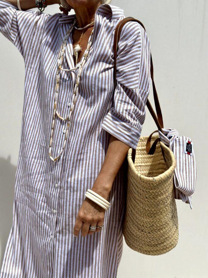 Classic Striped Lace-Up Shirt Dress