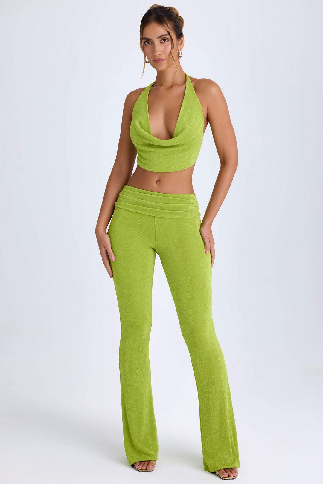 Green halterneck mid-waist trousers suit