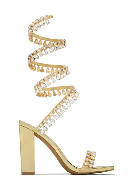 Ankle wrap rhinestone high heels
