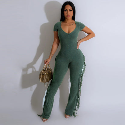 Slim fit fringed jumpsuit