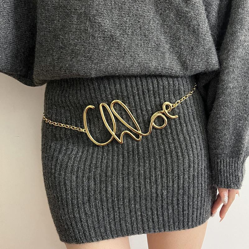 Gold letter waist chain thin belt