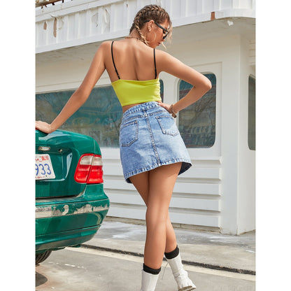 Irregular high waisted hip denim skirt