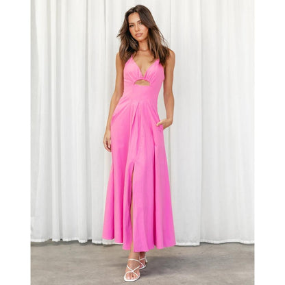 Solid color hem slit dress