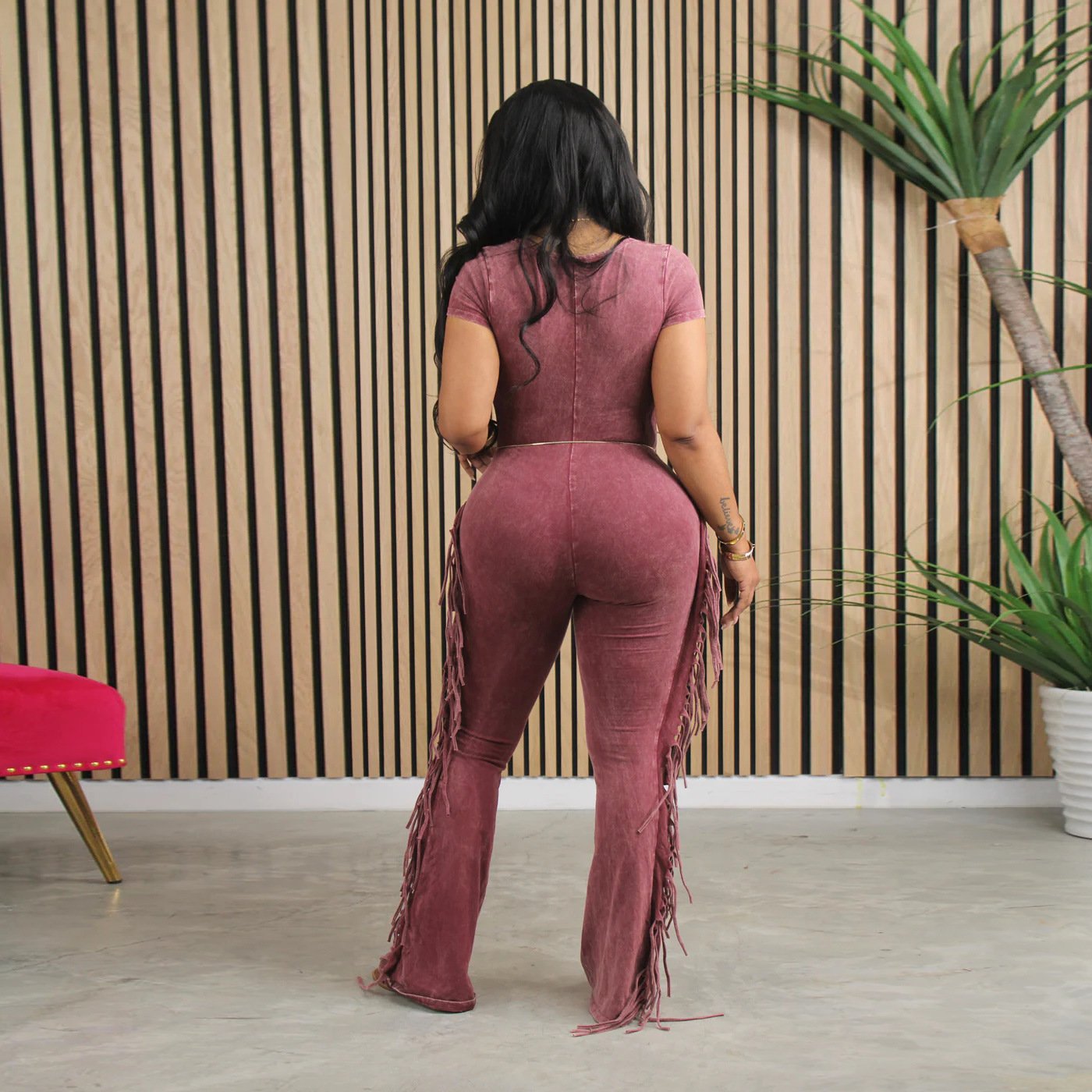 Slim fit fringed jumpsuit