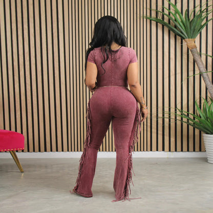 Slim fit fringed jumpsuit