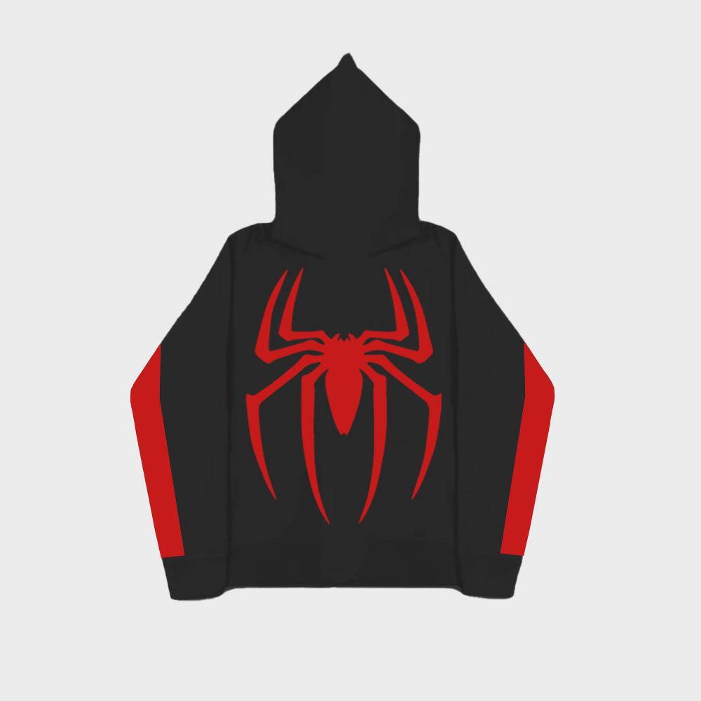 Spider print color block hooded long sleeve pullover sweatshirt