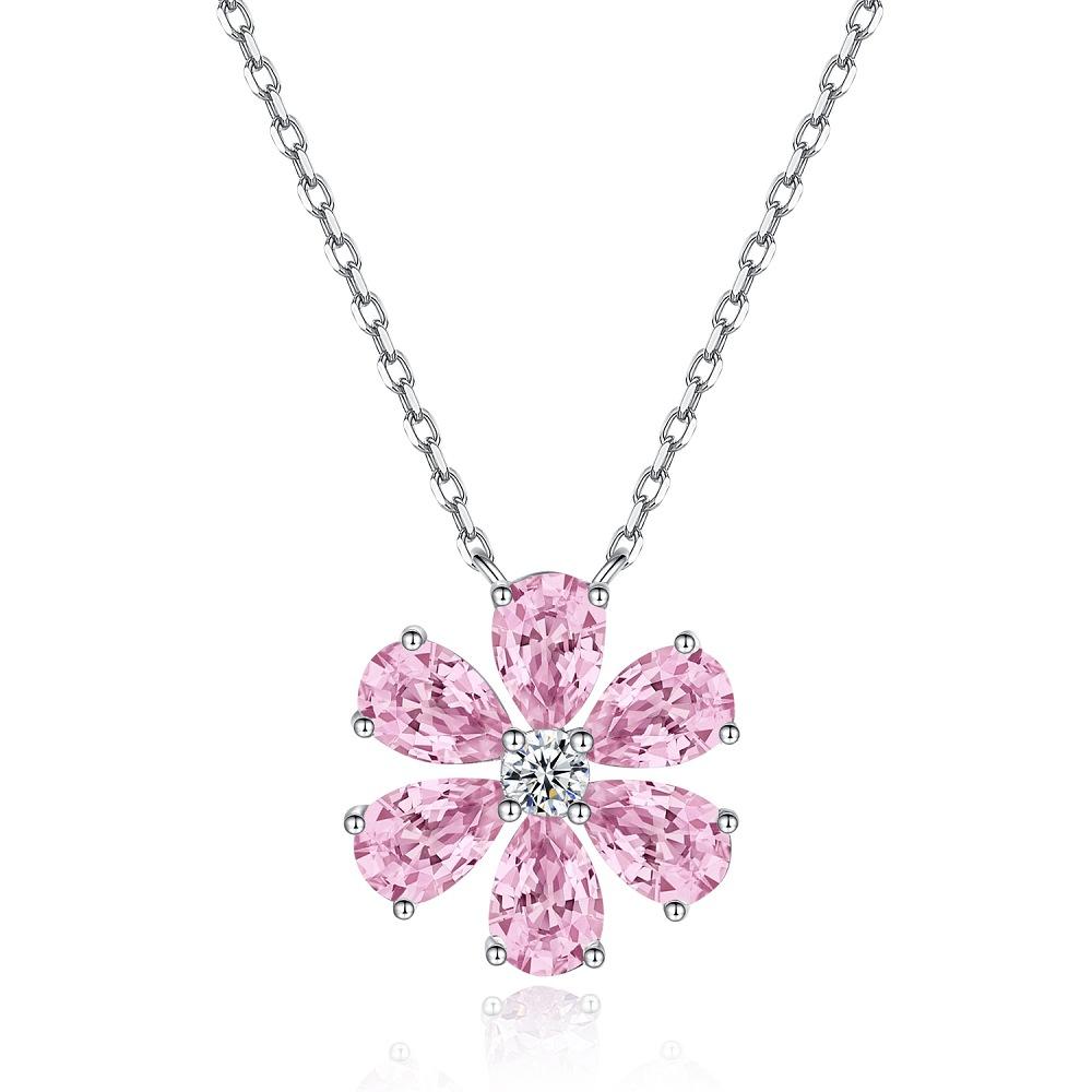 Pink diamond flower collarbone chain