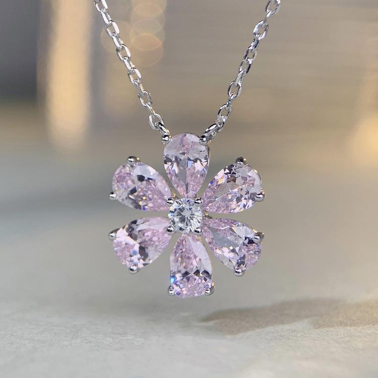 Pink diamond flower collarbone chain