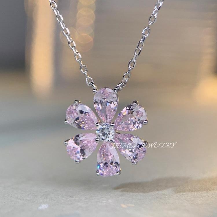 Pink diamond flower collarbone chain