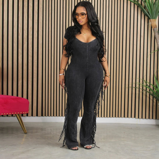 Slim fit fringed jumpsuit