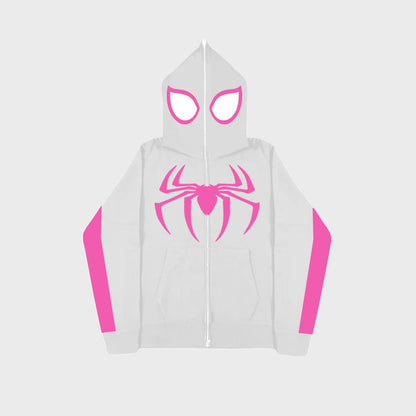 Spider print color block hooded long sleeve pullover sweatshirt