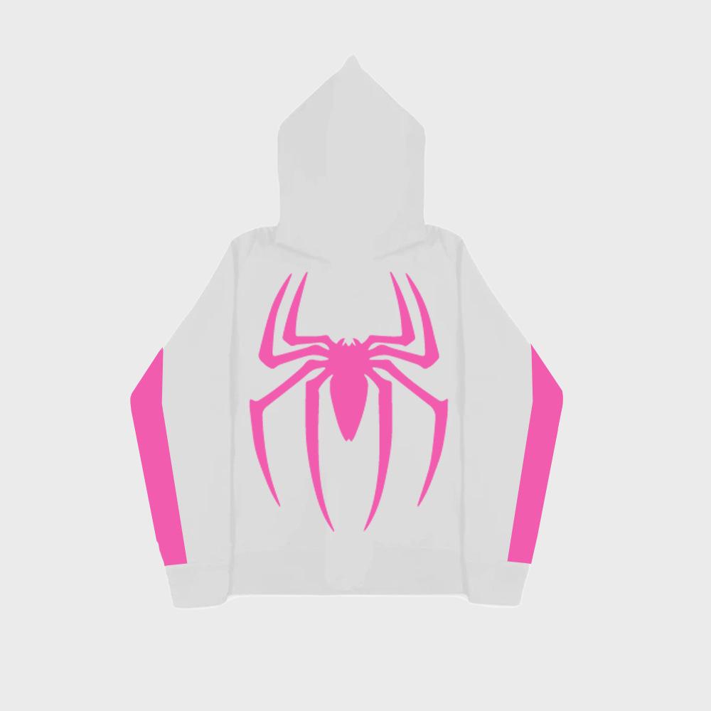 Spider print color block hooded long sleeve pullover sweatshirt