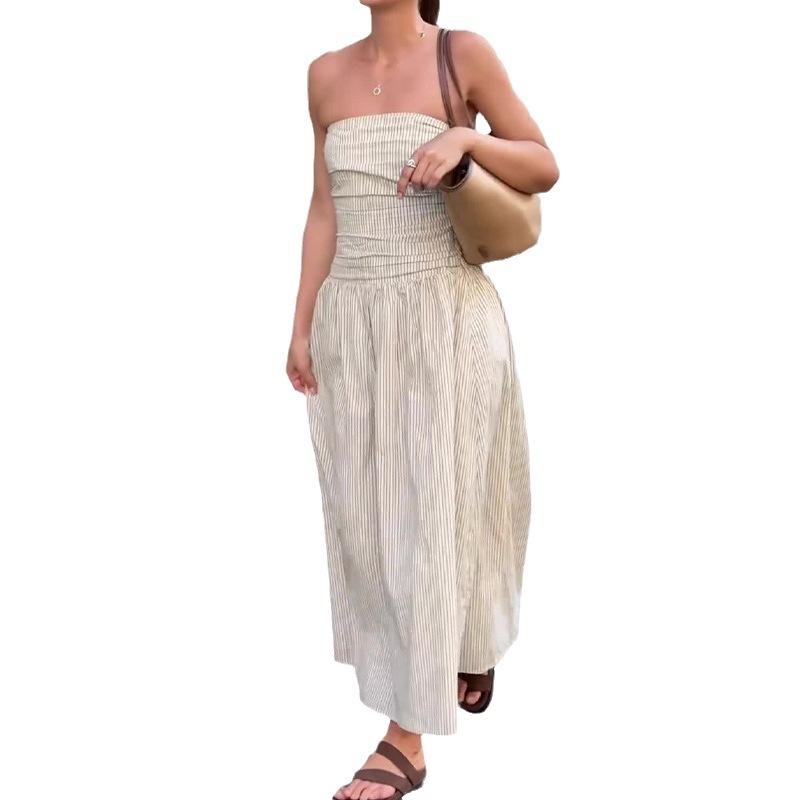 One shoulder strapless striped long skirt