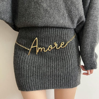 Gold letter waist chain thin belt