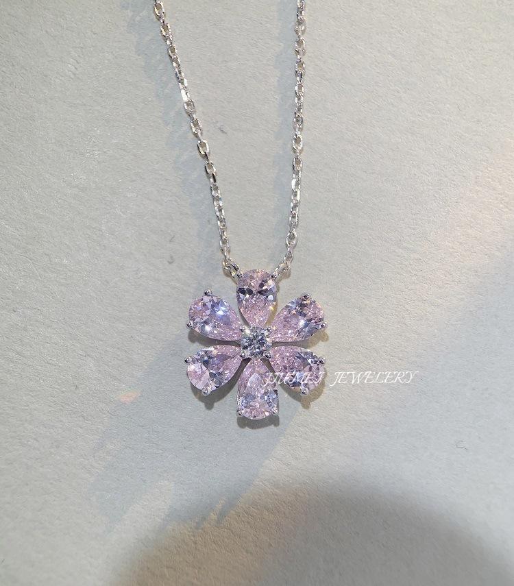 Pink diamond flower collarbone chain