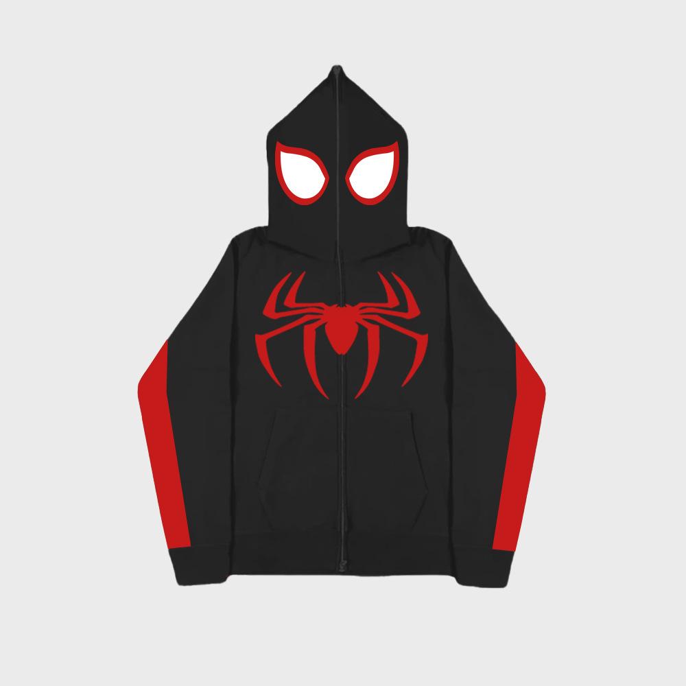 Spider print color block hooded long sleeve pullover sweatshirt